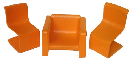 1970s Mattel Barbie townhouse Furniture Plastic Chairs Orange Vintage Lot of 3
