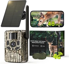 Cellular Trail Cameras with 48MP Photo 2K Live Streaming,Solar Powered,Deer Cam