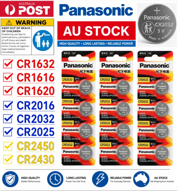 5xPANASONIC BATTERY CR2450 CR1616 CR1620 CR1632 CR2032 CR2025 3V ROUND BATTERIES - image 1 of 1
