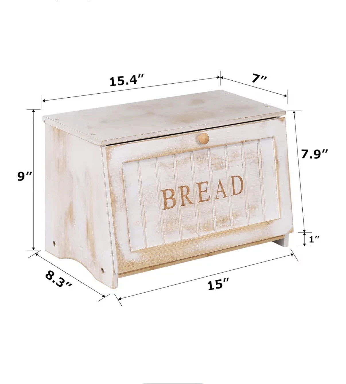 HOMEKOKO Vintage Large Wood Bread Box for Kitchen Counter WHITE