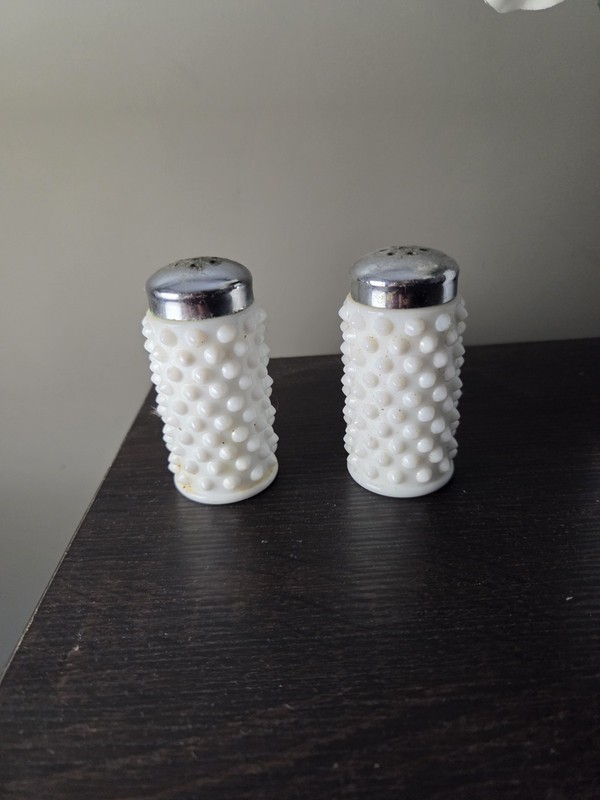 Vintage Fenton White Hobnail Salt and Pepper Shakers Set MCM