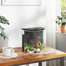 3L Fish Tank, Nano Aquarium Starter Kit with Filter System, LED Light, Black