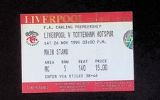 Liverpool v Tottenham Hotspur 1994-1995 Premier League Ticket 26/11/1994