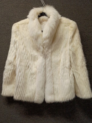 Vintage SAGA MINK Fur Coat Jacket Women's Medium Cream Ivory Pockets