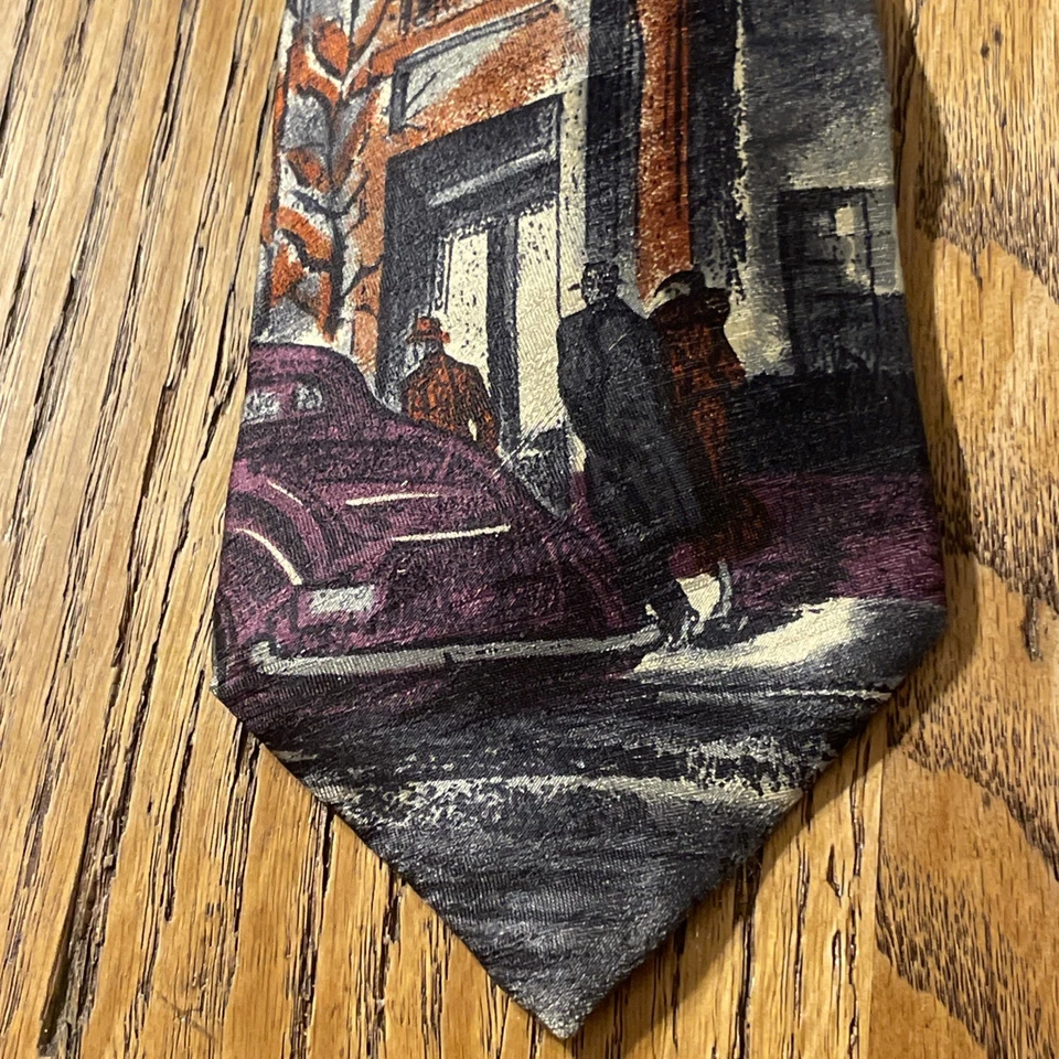 Corbata de seda italiana Bugatti usada en excelente estado gráfica impresión edificio ciudad EE. UU. Foto 3 de 4