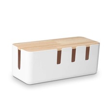 Cable Management Box by Baskiss, 12x5x4.5 inches, Wood Lid, Wire White