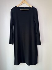 Eileen Fisher Women's Black Shift Knit Dress Small Boatneck Knee Length