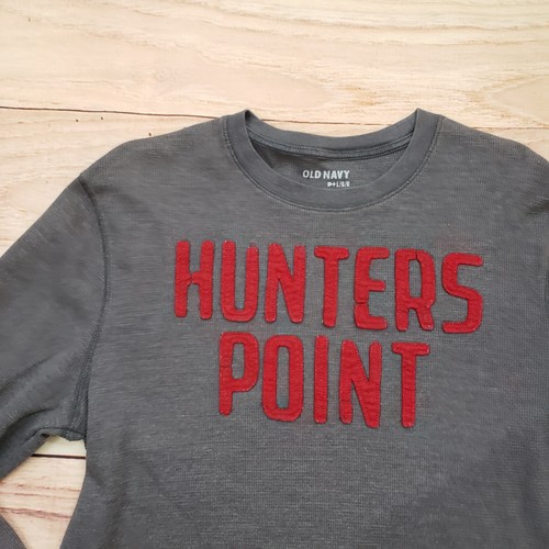 Antigua Camisa Azul Marino Hunters Point Para Hombres Grande Gris Manga Larga Pullover Cuello Redondo Top - Imagen 3 de 10