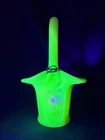 Vintage Fenton Uranium Glass Hand Painted Basket w Tags Artist D. Hill