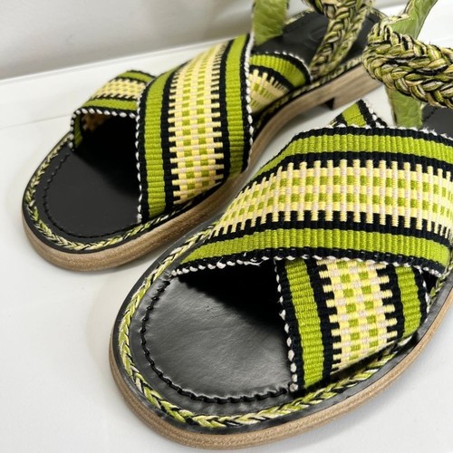 Amambaih Sandals Womens Size 38 Green Black Strappy Braided Buckle Spain Shoes - Picture 3 of 16