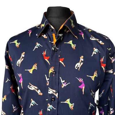 CLAUDIO LUGLI Mens Shirt 2XL 45-46'' Chest Long Sleeve Blue Glamour Model Print