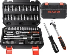 REALTEK 66-Piece 1/4" Drive Socket & Ratchet Set with Bits, Auto Repair Tool Kit