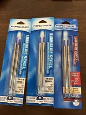 3X PAPER MATE Lubriglide Refill, Blue Ink, Medium Point, 49124, New!