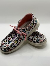 Hey Dude Wendy Youth Cat White Leopard Hearts US Youth 11, UK 10, EU 30 Pre-own