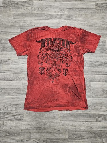 Vintage Y2K Affliction Totenkopf Ritter rotes T-Shirt Größe X-Large hergestellt in den USA