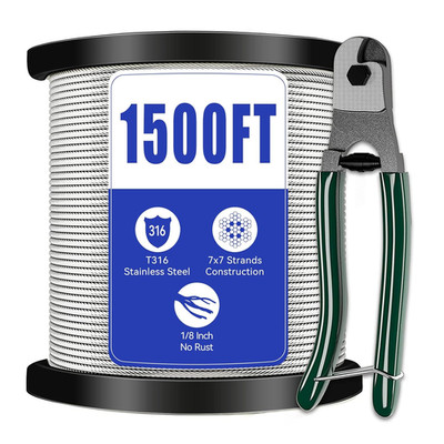 1500FT Stainless Steel Cable Railing System with Cutter - 1/8'' 7x7 Strands