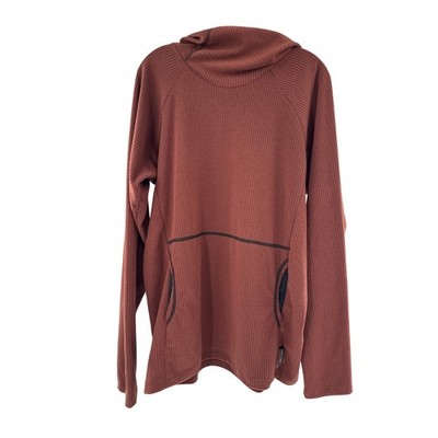 Melanzana Micro Grid Fleece Hoodie Pullover Bark Brown Draw String Mens L