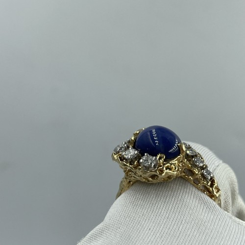 14K Yellow Gold Synthetic Lapis Lazuli & Diamond Ring 6.5g - Picture 8 of 17
