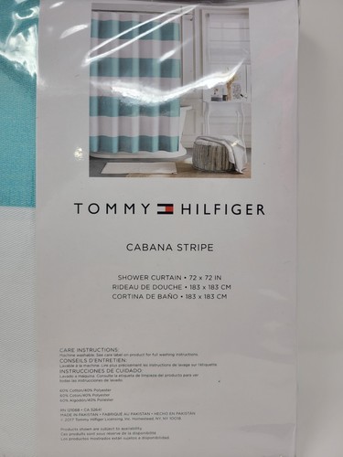 New Tommy Hilfiger Teal / White Shower Curtain Cabana Stripe 72 x 72 Nautical - Picture 4 of 4