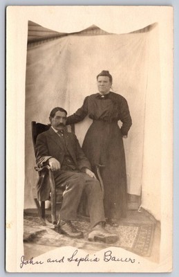 Mr And Mrs John Bauer Postcard RPPC Sophia Bauer Real Couple Photo Postcard