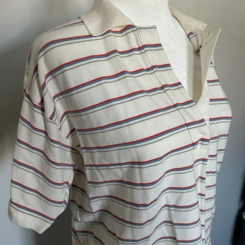 Faherty Striped Relaxed Fit Polo Shirt Short Sleeve White Red Green Blue Size M - Picture 5 of 5
