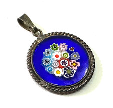 Vtg Murano Glass Millefiori Pendant MARKED 925 STERLING SILVER Jewelry Lot E
