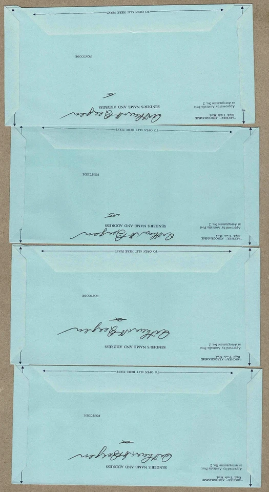 Australia 1978 BERGEN Signed AVIATORS Tribute Aerogramme x 4 Colours - image 2 of 2