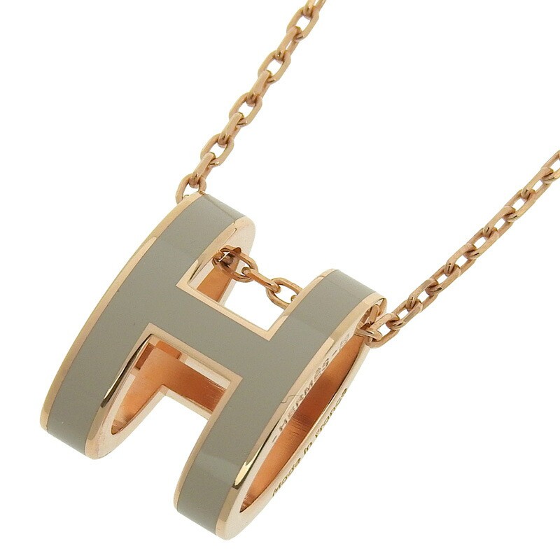 Vintage HERMES Pop Ash Necklace GP Beige Pink Gold HE1026