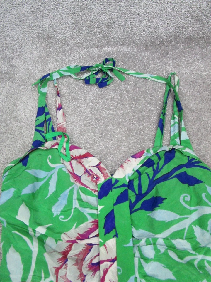 Vestido Moulinette Soeurs Feminino 6 Verde Azul Vermelho Floral Halter Blusa de Seda * - Imagem 2 de 4