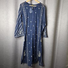 Agha Noor Women Blue Embroidered Cotton Kurta/Kurti Tunic Top Size S