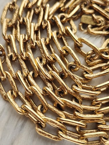 Vintage Monet Hangtag Goldtone Elongated Etched Links 54" Long Chain Necklace - Picture 11 of 16