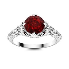 6mm Round Garnet 925 Sterling Silver Filigree Vintage Engagement Wedding Ring