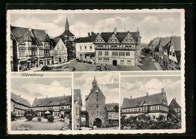 Postcard Blomberg/Lippe, marketplace, castle with castle courtyard and city gate 