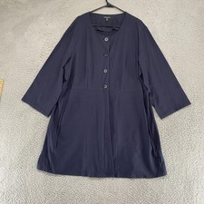 Eileen Fisher Coatigan Womens 1X Navy Blue Button Front Crepe Lagenlook Cardigan