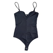 Express Body Contour Ribbed Sweetheart V-Wire Bodysuit Black Medium NEW