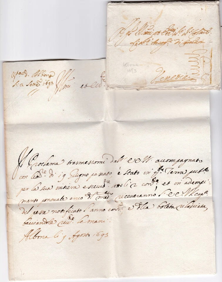 1693 ALBONA ISTRIAN GOVERNMENT DOCUMENT LETTER TO VENETIA ITALY BY SHIP - Image 3 of 4