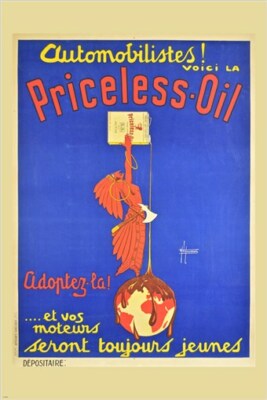 Vintage French Ad Poster AUTOMOBILISTES PRICELESS OIL Rare Hot New vintage-french-ad-poster-automobilistes-priceless-oil-rare-hot-new