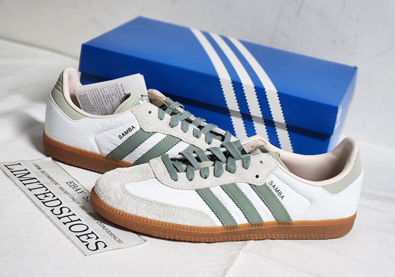 W Adidas Samba OG Cloud White Silver Green Putty Mauve ID0492 Women | eBay
