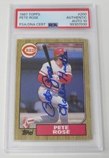 Pete Rose REDS Signed Autograph 1987 Topps Card # 200 w/ inscription PSA 10 Auto
