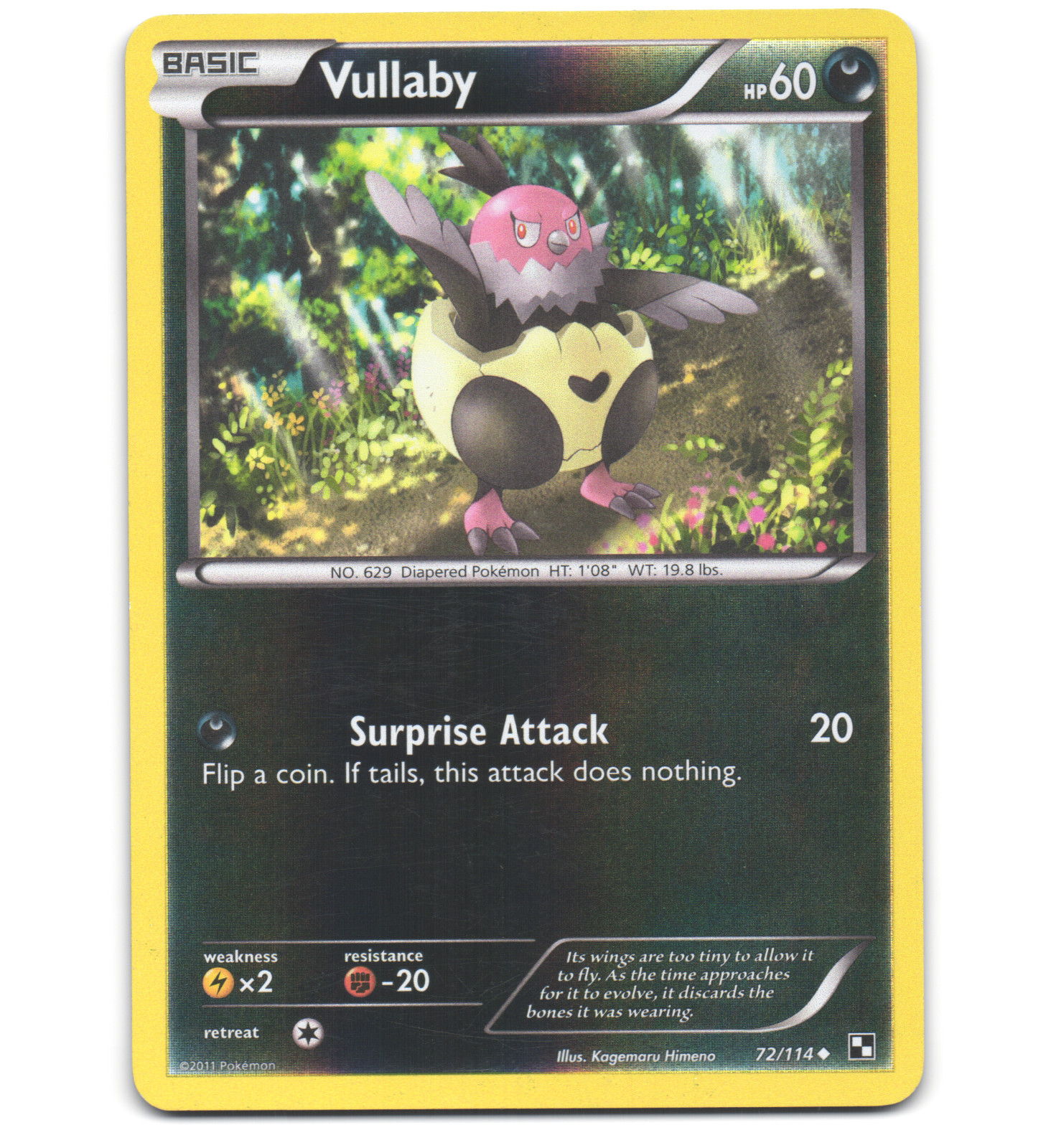 Pokemon 2011 Moderate Play Vullaby Black & White REVERSE 72/114 Card