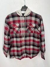 Wrangler Authentics Red Plaid Flannel Hooded Lined Shirt Jacket Men's Sz Large