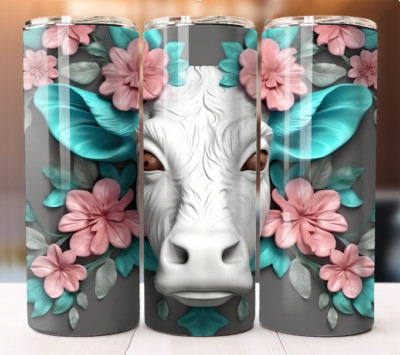 3D Cow Tumbler 20oz Tumbler 20 oz Skinny Cup Mug Lid Straw
