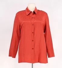 TRAVIS AYERS Silk Linen Jacquard Button Front Shirt Red Orange Size 12