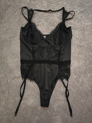 sexy black teddy lingerie Black Lace Halterneck Plunge Teddy With Garters – The Wedding Garter main image 0