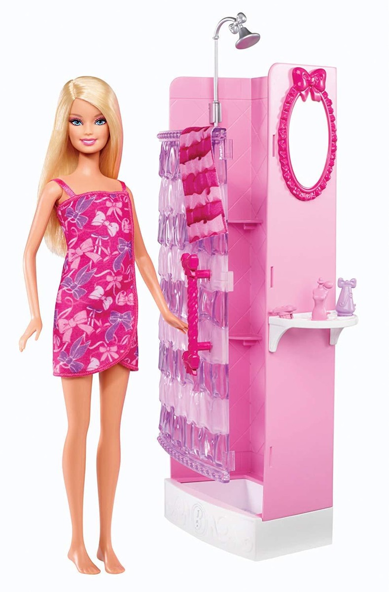 Mattel Barbie Glam Shower Doll Playset With Bathroom Accessories