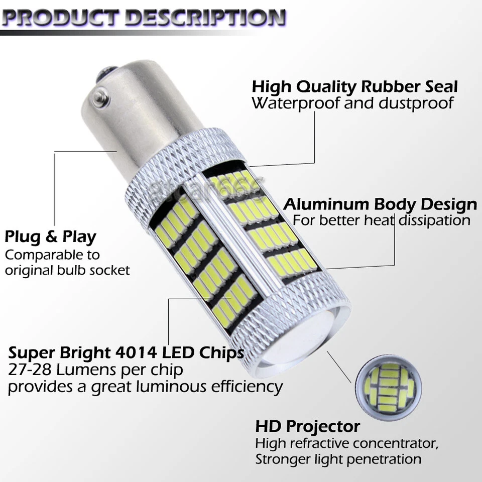 2x Bright White 1156 5007 7506 92-4014SMD High Power LED Tail Brake Light Bulb - Imagem 3 de 4