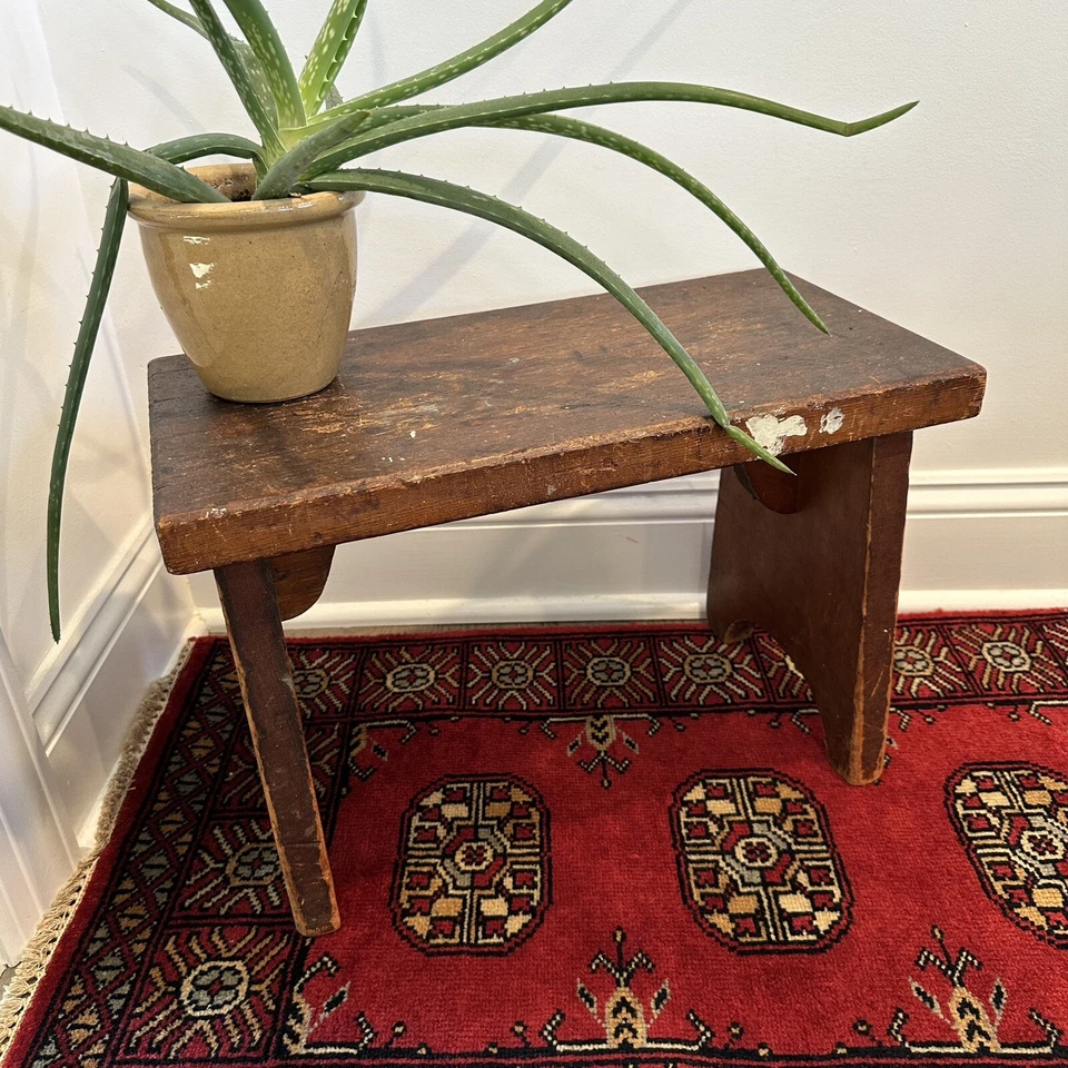 Vintage Rustic Stool Plant Stand 19” x 13” x 10” Wood Primitive Handmade ￼ - Image 2 of 4