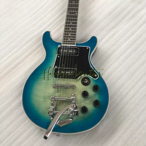 Double Cut Les Paul Electric Guitar Mahogany Body Flame Maple Veneer Blue Burst