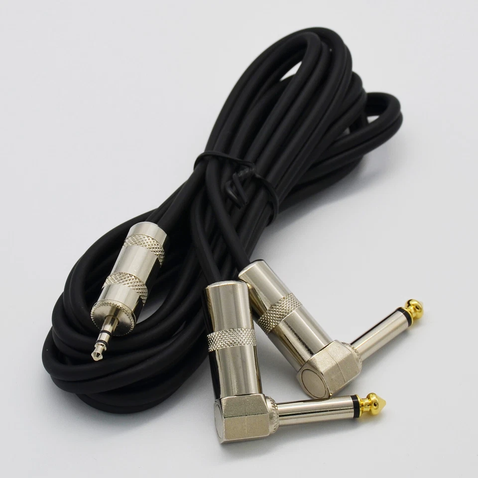 2x 6.35mm Mono 1/4" Right Angle Male Plug to 3.5mm Stereo 1/8" Audio Cable Made - Image 2 of 4