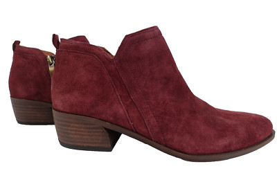 Franco Sarto Women's Ankle Boots Size 7.5M Burgundy Side Zip Suede Casual Short